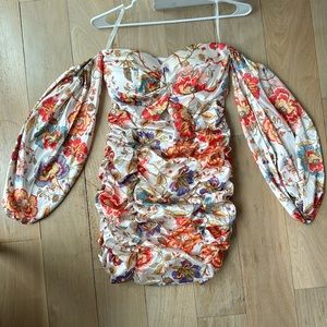 Satin Off The Shoulder Floral Dress